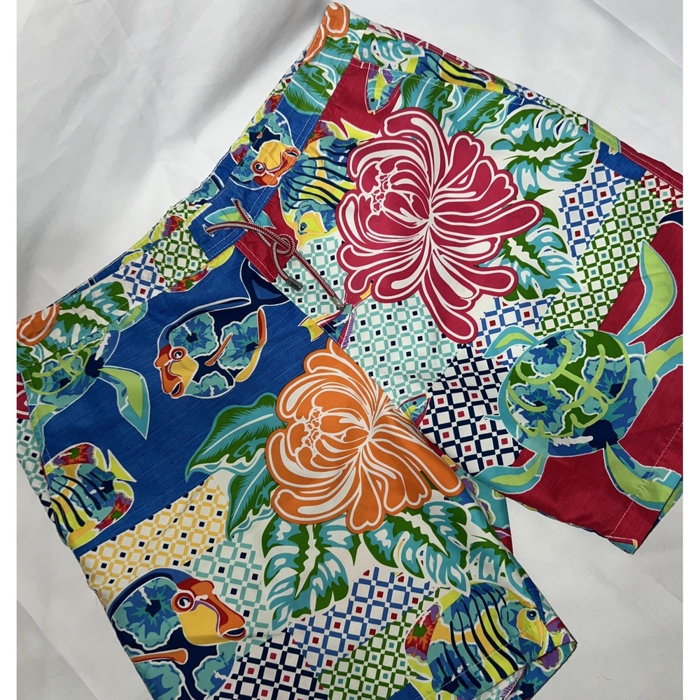Peter Millar Swim Trunks Mens Medium Tropical Fish Floral AOP Mesh Lined